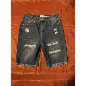 Denim Blvd LA Distressed Denim High-Rise Shorts Frayed Hem Size S Small